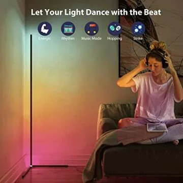 WISIMMALL 2PCS RGB Corner Floor Lamp, 64.5" RGB Color Changing Mood Light Bluetooth APP and Remote Control Music Sync LED 398 Dimmable Modes Modern Floor Lamp for Living Room, Light Timing