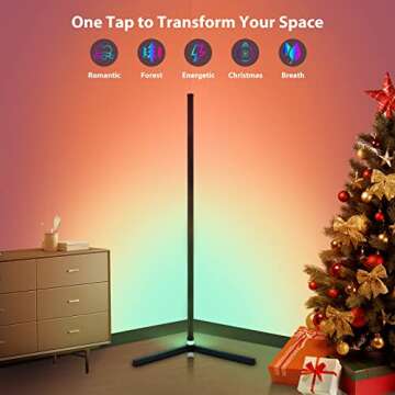 WISIMMALL 2PCS RGB Corner Floor Lamp, 64.5" RGB Color Changing Mood Light Bluetooth APP and Remote Control Music Sync LED 398 Dimmable Modes Modern Floor Lamp for Living Room, Light Timing
