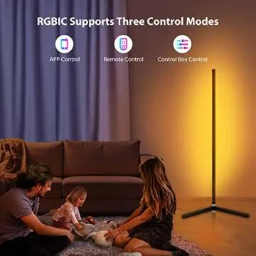 WISIMMALL 2PCS RGB Corner Floor Lamp, 64.5" RGB Color Changing Mood Light Bluetooth APP and Remote Control Music Sync LED 398 Dimmable Modes Modern Floor Lamp for Living Room, Light Timing