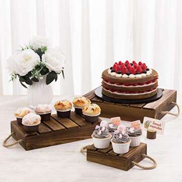 MyGift Burnt Wood Rustic Cake Stand Risers for Display, Wooden Pallets Style Tiered Dessert Stand, C...