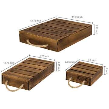 MyGift Burnt Wood Rustic Cake Stand Risers for Display, Wooden Pallets Style Tiered Dessert Stand, Cupcake Display Boxes with Rope Handles, Set of 3