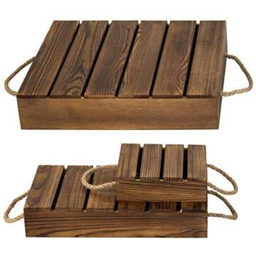 MyGift Burnt Wood Rustic Cake Stand Risers for Display, Wooden Pallets Style Tiered Dessert Stand, Cupcake Display Boxes with Rope Handles, Set of 3