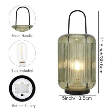 JHY DESIGN Battery Powered Table Lamp 11.5''H Cordless Lamp Battery lamp with Handle Hanging LED Lan...