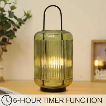 JHY DESIGN Battery Powered Table Lamp 11.5''H Cordless Lamp Battery lamp with Handle Hanging LED Lantern Involve 6H Timer for Indoor Parties Outdoor Wedding Balcony Garden(Amber-Green)
