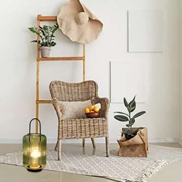 JHY DESIGN Battery Powered Table Lamp 11.5''H Cordless Lamp Battery lamp with Handle Hanging LED Lantern Involve 6H Timer for Indoor Parties Outdoor Wedding Balcony Garden(Amber-Green)