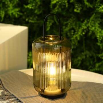 JHY DESIGN Battery Powered Table Lamp 11.5''H Cordless Lamp Battery lamp with Handle Hanging LED Lantern Involve 6H Timer for Indoor Parties Outdoor Wedding Balcony Garden(Amber-Green)