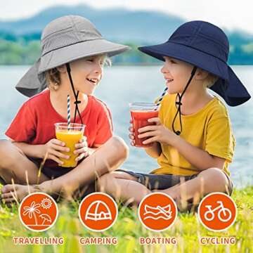 2-Pack Toddler Baby Sun Hat Summer UPF 50+ Protection for Boys Girls Kids Adjustable Beach Hats with Bucket Wide Brim Age 1-7 Years Outdoor(Medium,Grey + Navy)