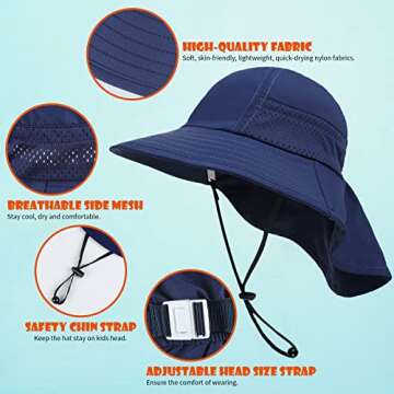 2-Pack Toddler Baby Sun Hat Summer UPF 50+ Protection for Boys Girls Kids Adjustable Beach Hats with Bucket Wide Brim Age 1-7 Years Outdoor(Medium,Grey + Navy)