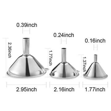 Lakatay Stainless Steel Funnels, Large Small Funnel Set of 3, Food Grade Mini Metal Kitchen Funnel f...