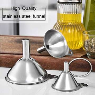 Lakatay Stainless Steel Funnels, Large Small Funnel Set of 3, Food Grade Mini Metal Kitchen Funnel for Transferring Essential Oils, Liquid, Fluid, Small Funnels for Filling Bottles Flask Cooking