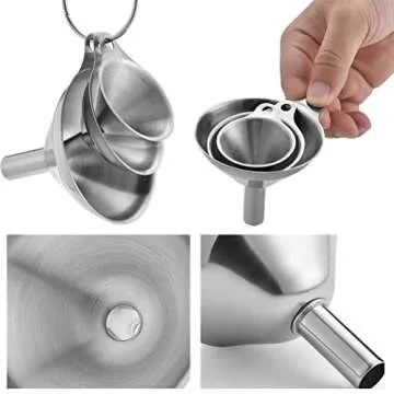 Lakatay Stainless Steel Funnels, Large Small Funnel Set of 3, Food Grade Mini Metal Kitchen Funnel for Transferring Essential Oils, Liquid, Fluid, Small Funnels for Filling Bottles Flask Cooking