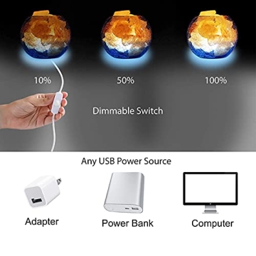 Natural Himalayan Salt Lamp with Dimming USB Base for Relaxation