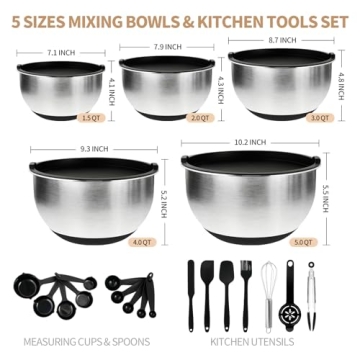 Deedro Premium Mixing Bowls With Airtight Lids Set, 22Pcs Thicker Stainless Steel Mixing Bowl Set, L...