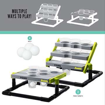 Franklin Sports Stadium Cup Pong Set - Jumbo 6 Cup Pong Game Set with Cups + Stand - Fun Indoor + Ou...