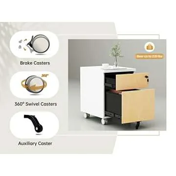 CuHome 2 Drawer Mobile Filing Cabinet for Office Use