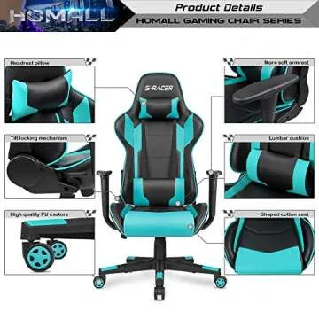 Homall Ergonomic Gaming Chair with Headrest and Lumbar Support