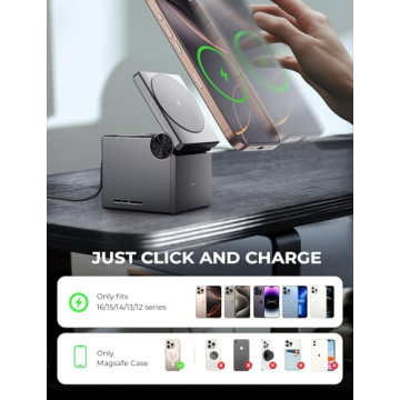 LISEN 3 in 1 Charging Station Apple, for iPhone Wireless Charging Station for Apple Magsafe Charger Stand Cube, Travel Magsafe Charging Station for iPhone 16 15 and Watch, Gifts for Men Women, Black