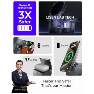 LISEN 3 in 1 Charging Station Apple, for iPhone Wireless Charging Station for Apple Magsafe Charger Stand Cube, Travel Magsafe Charging Station for iPhone 16 15 and Watch, Gifts for Men Women, Black