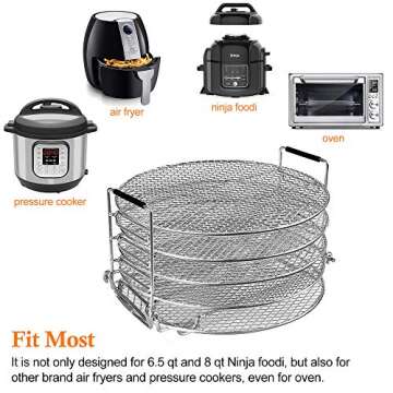Food Dehydrator Stand Racks for Air Fryer, Pressure Cooker, Oven and Ninja Foodi 6.5 & 8 qt, Food Grade Stainless Steel Drying Rack Stacker Trays