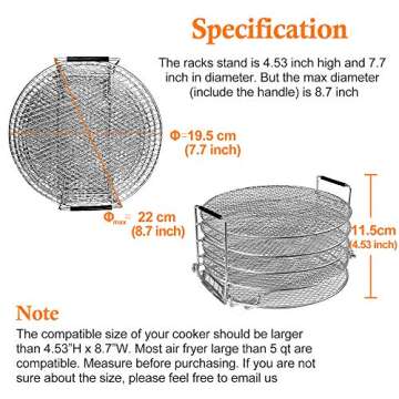 Food Dehydrator Stand Racks for Air Fryer, Pressure Cooker, Oven and Ninja Foodi 6.5 & 8 qt, Food Grade Stainless Steel Drying Rack Stacker Trays