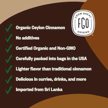 FGO Organic Ceylon Cinnamon Powder, 16oz Pure Sri Lanka Cinnamon for Spice & Seasoning, Great for Baking, Cooking, & Drinks, Additive Free, Non-GMO (Pack of 1)