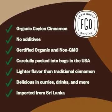 FGO Organic Ceylon Cinnamon Powder, 16oz Pure Sri Lanka Cinnamon for Spice & Seasoning, Great for Baking, Cooking, & Drinks, Additive Free, Non-GMO (Pack of 1)