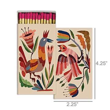 HomArt Decorative Matchboxes with 4 Inch Matches | Set of 2 Mexican Birds Vintage Boxes with Striker...