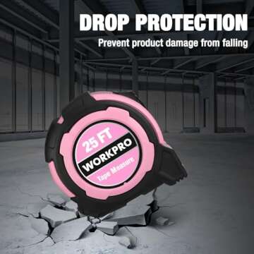 WORKPRO 25FT Pink Tape Measure, 1/8 Fractions Easy Read Measuring Tape, Retractable Nylon Coating Measurement Tape Accuracy 1/32, Magnetic Hook, Belt Clip, Rubber Protective Casing