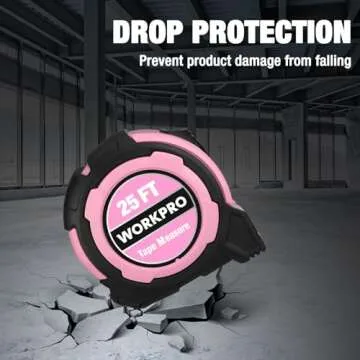 WORKPRO 25FT Pink Tape Measure, 1/8 Fractions Easy Read Measuring Tape, Retractable Nylon Coating Measurement Tape Accuracy 1/32, Magnetic Hook, Belt Clip, Rubber Protective Casing
