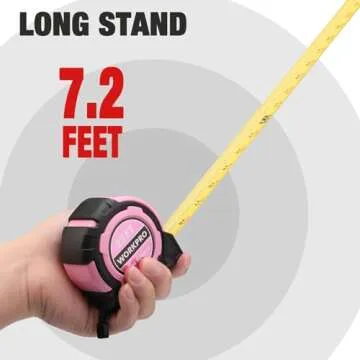 WORKPRO 25FT Pink Tape Measure, 1/8 Fractions Easy Read Measuring Tape, Retractable Nylon Coating Measurement Tape Accuracy 1/32, Magnetic Hook, Belt Clip, Rubber Protective Casing