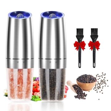 Gravity Electric Salt and Pepper Grinder Set of 2 - Adjustable Coarseness, Automatic Mill Grinder, B...
