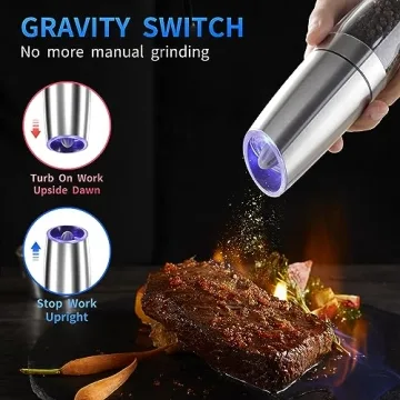 Gravity Electric Salt and Pepper Grinder Set - Automatic with LED Light
