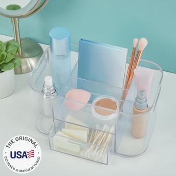 STORi Bliss Clear Makeup Organizer for Countertop, Divided Bathroom Organizer & Storage Drawer, Makeup Brush Holder, Cosmetic & Nail Polish Organizer, Made in USA