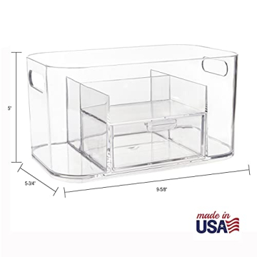 STORi Bliss Clear Makeup Organizer for Countertop, Divided Bathroom Organizer & Storage Drawer, Makeup Brush Holder, Cosmetic & Nail Polish Organizer, Made in USA