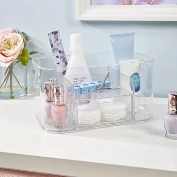 STORi Bliss Clear Makeup Organizer for Countertop, Divided Bathroom Organizer & Storage Drawer, Makeup Brush Holder, Cosmetic & Nail Polish Organizer, Made in USA