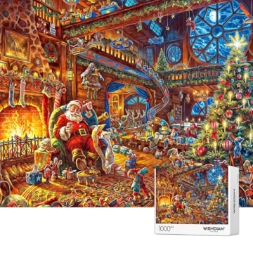 Jigsaw Puzzles 1000 Pieces - WISHDIAM Puzzles for Adults - Christmas Santa House Eve Warm Night Holi...
