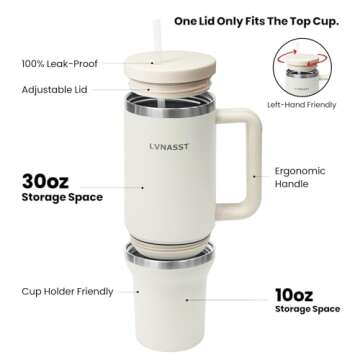 LVNASST Tumbler with Handle and Straw Lid, 2-IN-1 Stainless Steel Reusable Coffee Travel Mug Leakpro...