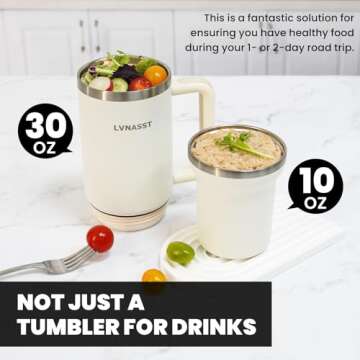 LVNASST Tumbler with Handle and Straw Lid, 2-IN-1 Stainless Steel Reusable Coffee Travel Mug Leakproof, Insulated Water Bottle Cup Holder Friendly, 30 oz Top & 10 oz Bottom (White)