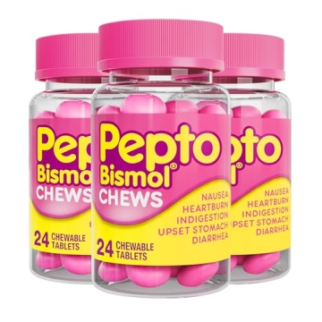 Pepto Bismol Chews, Fast & Effective Digestive Relief - Nausea, Heartburn, Upset Stomach (3 Packs of...