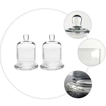 SEWACC Glass Dome with Base 2 Sets Mini Cake Stand Display Dome Cloche Glass Candle Cup Clear Glass Bell Jar Cover for Dessert Cheese Plants Candy Succulents 12.8cm