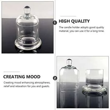 SEWACC Glass Dome with Base 2 Sets Mini Cake Stand Display Dome Cloche Glass Candle Cup Clear Glass Bell Jar Cover for Dessert Cheese Plants Candy Succulents 12.8cm