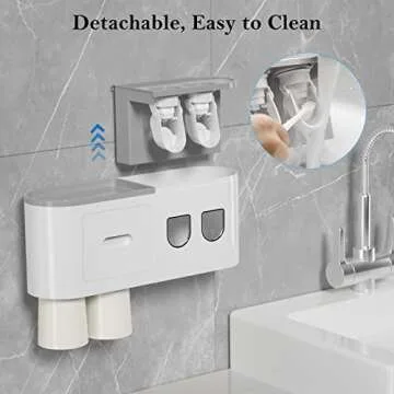 Toothbrush Holder Wall Mounted, EAGMAK Automatic Toothpaste Dispenser Squeezer Kit, Bathroom Organization and Storage with 1 Cosmetic Drawer, 2 Magnetic Cups, 6 Toothbrush Slots and Storage Shelf