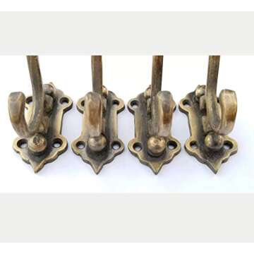 4 Old Style Solid Brass Double Hooks, Wall Mount,180° Swivel, Coat Hat Towel Hooks #C24
