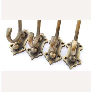 4 Old Style Solid Brass Double Hooks, Wall Mount,180° Swivel, Coat Hat Towel Hooks #C24