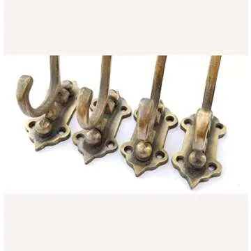 4 Old Style Solid Brass Double Hooks, Wall Mount,180° Swivel, Coat Hat Towel Hooks #C24
