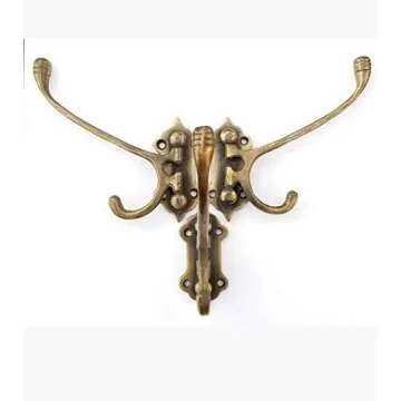 4 Old Style Solid Brass Double Hooks, Wall Mount,180° Swivel, Coat Hat Towel Hooks #C24
