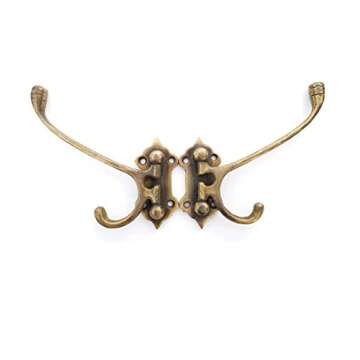 4 Old Style Solid Brass Double Hooks, Wall Mount,180° Swivel, Coat Hat Towel Hooks #C24