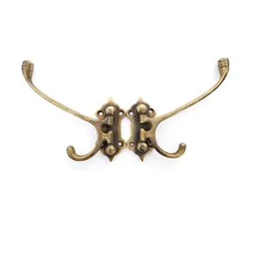 4 Old Style Solid Brass Double Hooks, Wall Mount,180° Swivel, Coat Hat Towel Hooks #C24