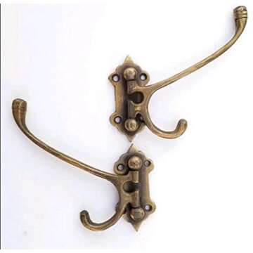 4 Old Style Solid Brass Double Hooks, Wall Mount,180° Swivel, Coat Hat Towel Hooks #C24