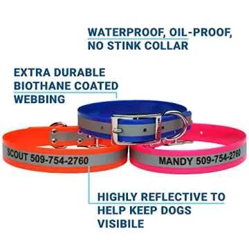 GoTags Reflective Waterproof Dog Collars Personalized, Engraved with Pet Name and Phone Number, Extr...